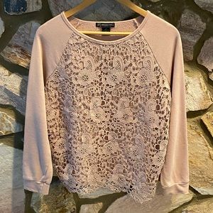 Light Pink Long Sleeve Sweater with Lace Accent